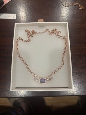 Rose Gold Chain Necklace with Lavender Center Stone and Crystal Halo